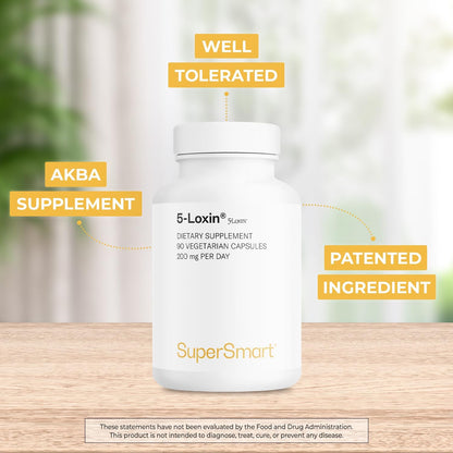 Supersmart - 5-Loxin 200mg per Day (Patented) - AKBA Supplement - 5-Loxin Boswellia Serrata Extract | Non-GMO & Gluten Free - 90 Vegetarian Capsules