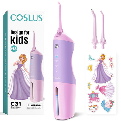 COSLUS C31 Kids Water Dental Flosser, Safe & Gentle for Ages 6+, Blue White