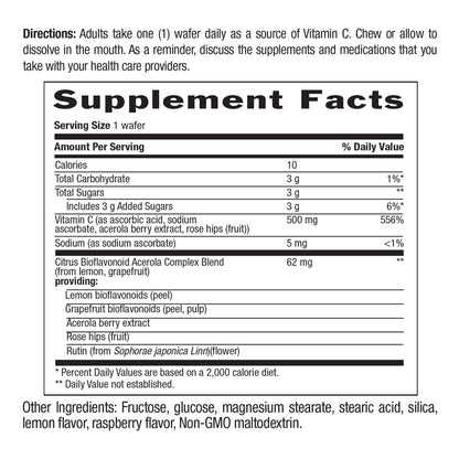 Country Life Acerola Vitamin C Complex, 500mg, Chewable Berry Flavored Wafers, Supports Immune Health, 180 Wafers, Certified Gluten Free by GFCO , Certified Vegan by AVA