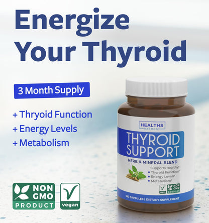 Thyroid Support with Iodine - 120 Capsules (Non-GMO) Improve Your Energy - Ashwagandha Root, Zinc, Selenium, Vitamin B12 Complex - Thyroid Health Supplement for Women and for Men - 60 Day Supply