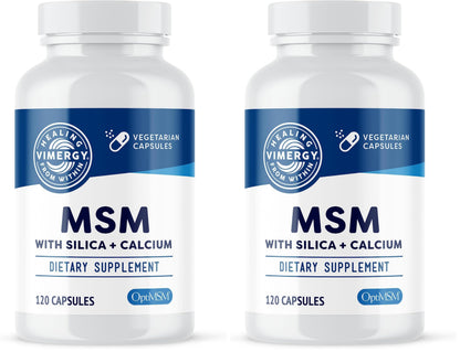 Vimergy MSM with Silica + Calcium Capsules, 120 Servings – Supports Bone Health – Promotes Hair & Nail Health – Non-GMO, Gluten-Free, Kosher, Soy-Free, Corn-Free, Vegan & Paleo Friendly