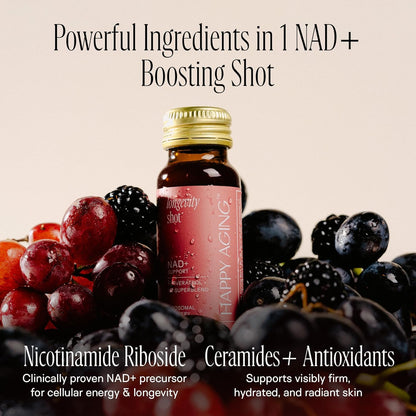 Happy Aging Liquid NAD+ Supplement for Women | Liposomal Nicotinamide Riboside & Resveratrol Shots for Energy, Skin Health & Brain Fog | NMN Alternative with Antioxidants | 10 Shots, 30-Day Supply