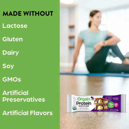 Orgain Organic Vegan Protein Bars, Smores - 10g Plant Based Protein, Gluten Free Snack