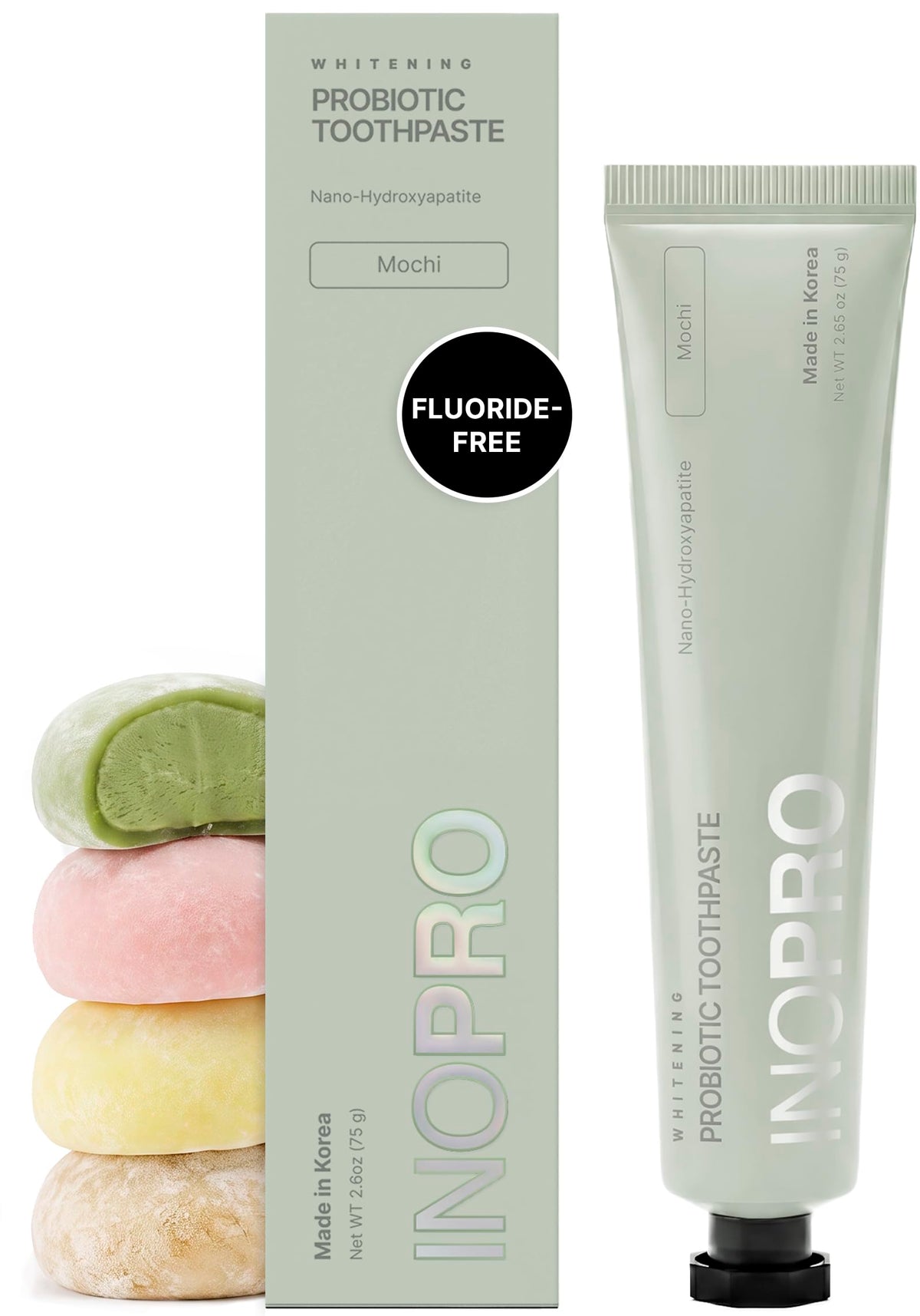 INOPRO Whitening Hydroxyapatite Toothpaste with Probiotic for Sensitive Teeth, Fluoride Free Enamel Support Toothpaste, SLS Free, Baking Soda, Coconut Oil, 5oz