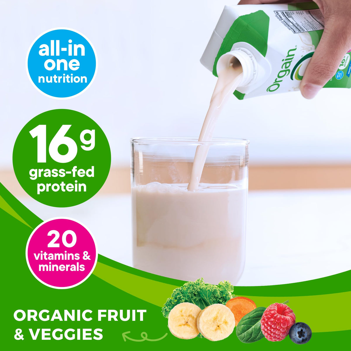 Orgain Organic Nutritional Protein Shake, Vanilla Bean - 16g Grass Fed Whey Protein
