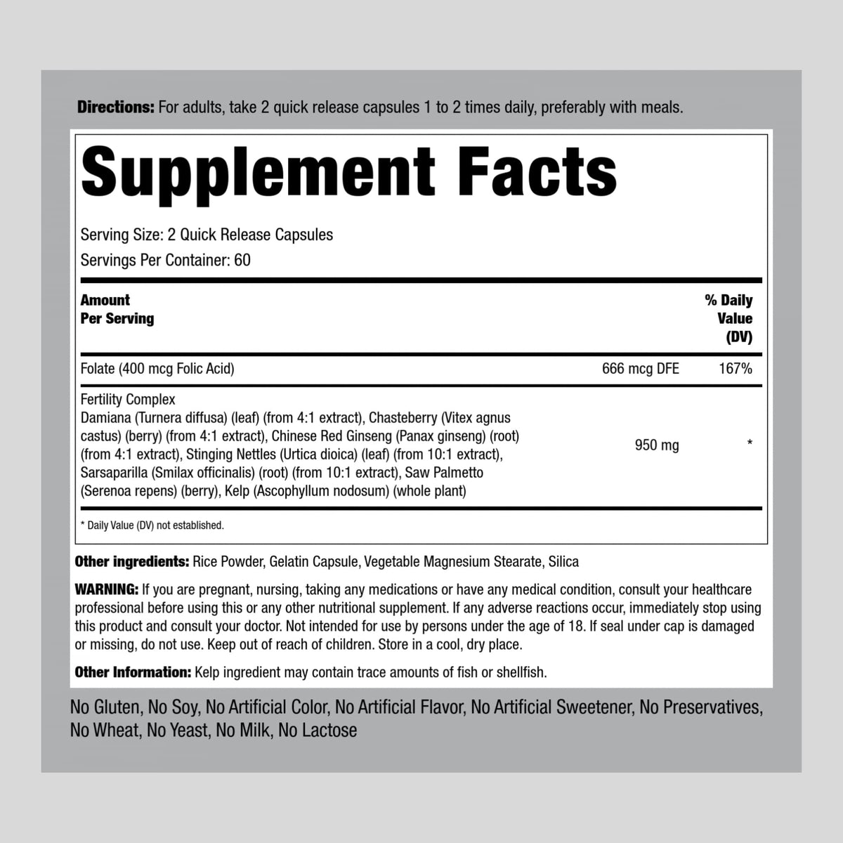 Fertility Supplements for Women | 120 Capsules | Complex Blend with Damiana, Chasteberry