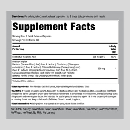 Fertility Supplements for Women | 120 Capsules | Complex Blend with Damiana, Chasteberry