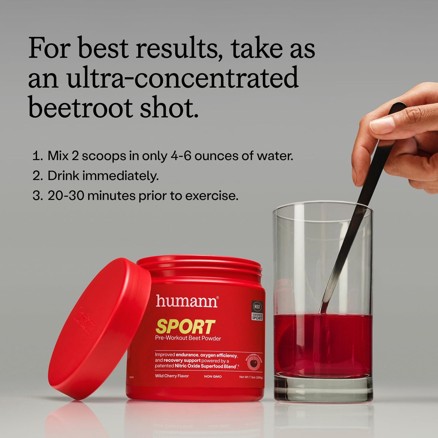 HumanN SuperBeets Sport Endurance Pre Workout Powder, Nitric Oxide Supplement, NSF Certified, Stimulant & Caffeine Free, Made with Beet Root, Wild Cherry, 20 Servings