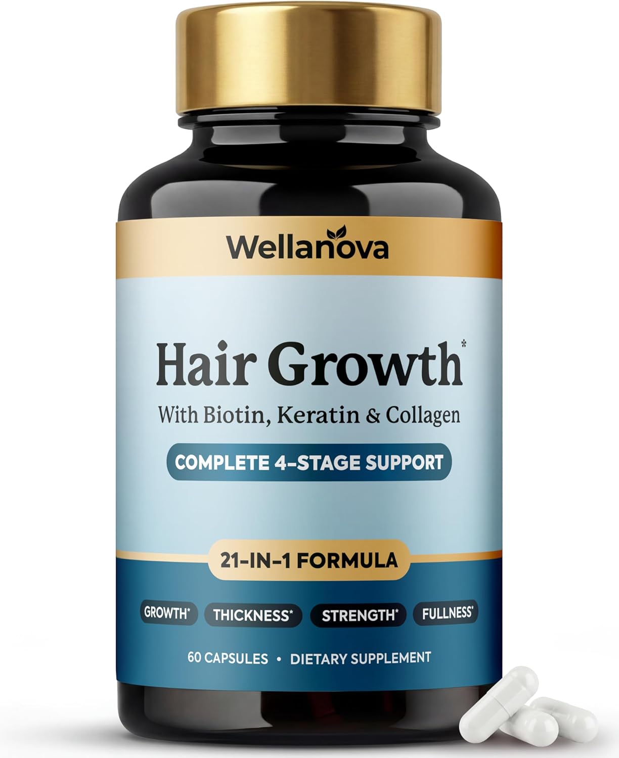 Women's Hair Growth Supplement – Biotin 10,000mcg – 21-in-1 Hair Vitamins | Keratin, Collagen & Ashwagandha, 21-in-1 Hair Vitamins For Women & Men, Thickness, Strength & Fullness, 60 Capsules
