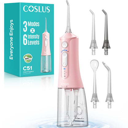 COSLUS ADA Accepted C51 Water Dental Flosser, 3 Modes 6 Pressure, White