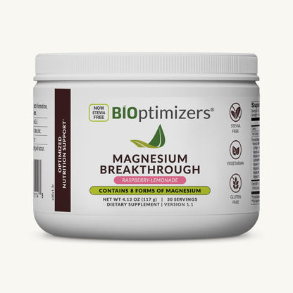 BIOptimizers Magnesium Breakthrough Drink - 8 Forms of Magnesium, Electrolytes, Sleep Health, Stress, Muscle Recovery, Heart Support | Glycinate, Citrate, Malate- Raspberry Lemon