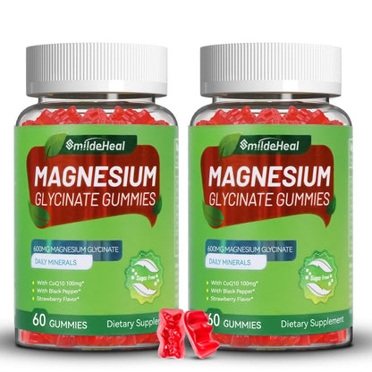 Magnesium Glycinate Gummies 600mg for Women & Men, with Magnesium L-Threonate 300mg, CoQ10 and Black Pepper, Vegan (60 Count)