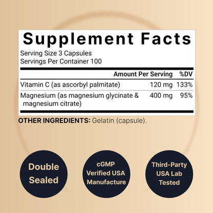Magnesium Complex 400mg, 300 Capsules | Glycinate, Citrate | Chelated & Purified | Bone, Heart & Digestion Support | Non-GMO