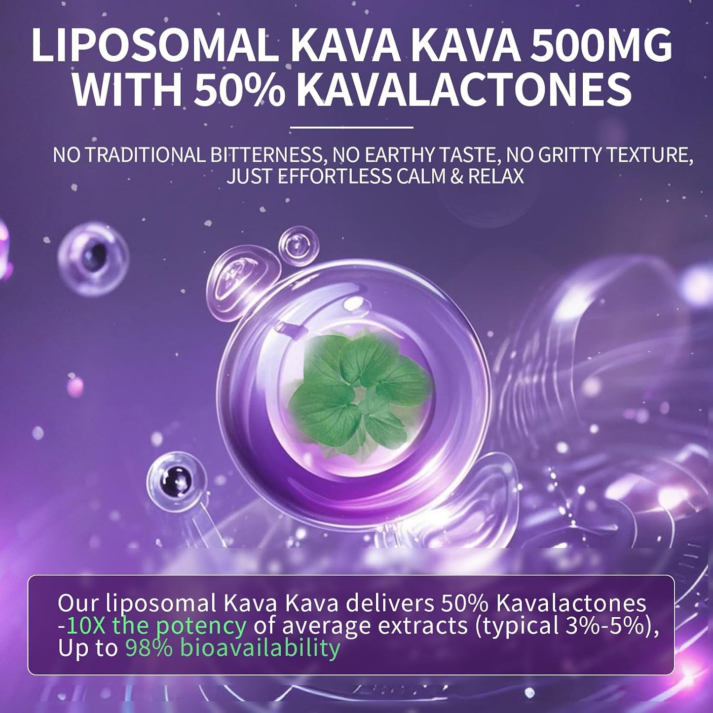 Liposomal Kava Kava Root Extract with L-Theanine, Calm & Sleep, 60 Capsules | 50% Kavalactones, 200mg L-Theanine, Vitamin B6 & B12 for Mood & Cognitive Support