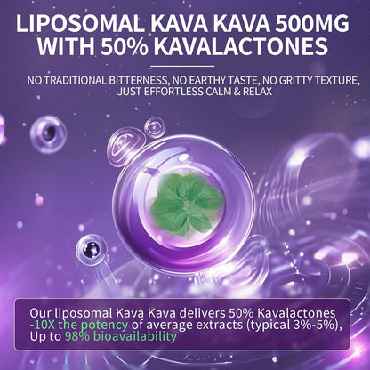 Liposomal Kava Kava Root Extract with L-Theanine, Calm & Sleep, 60 Capsules | 50% Kavalactones, 200mg L-Theanine, Vitamin B6 & B12 for Mood & Cognitive Support