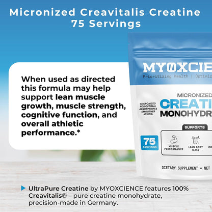 MYOXCIENCE Micronized Creavitalis Creatine | The World’s Purest Micronized Form of Creatine Monohydrate | Supports Muscle Performance, Lean Body Mass, & Cognition | 75 Servings