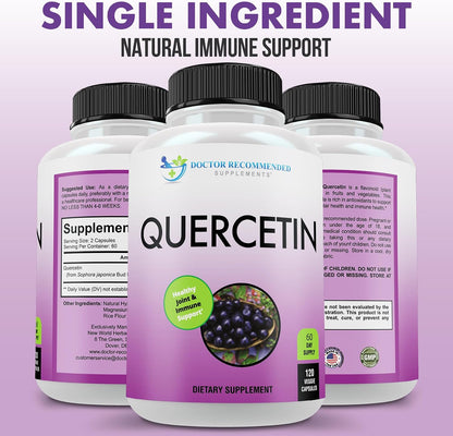 DOCTOR RECOMMENDED SUPPLEMENTS Quercetin 1000mg Per Serving - 120 Veggie Capsules, Vitamin Supplement, 60 Day Supply, (Vegan and Non-GMO)