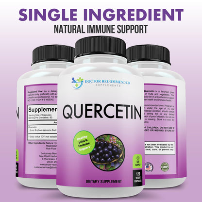 DOCTOR RECOMMENDED SUPPLEMENTS Quercetin 1000mg Per Serving - 120 Veggie Capsules, Vitamin Supplement, 60 Day Supply, (Vegan and Non-GMO)