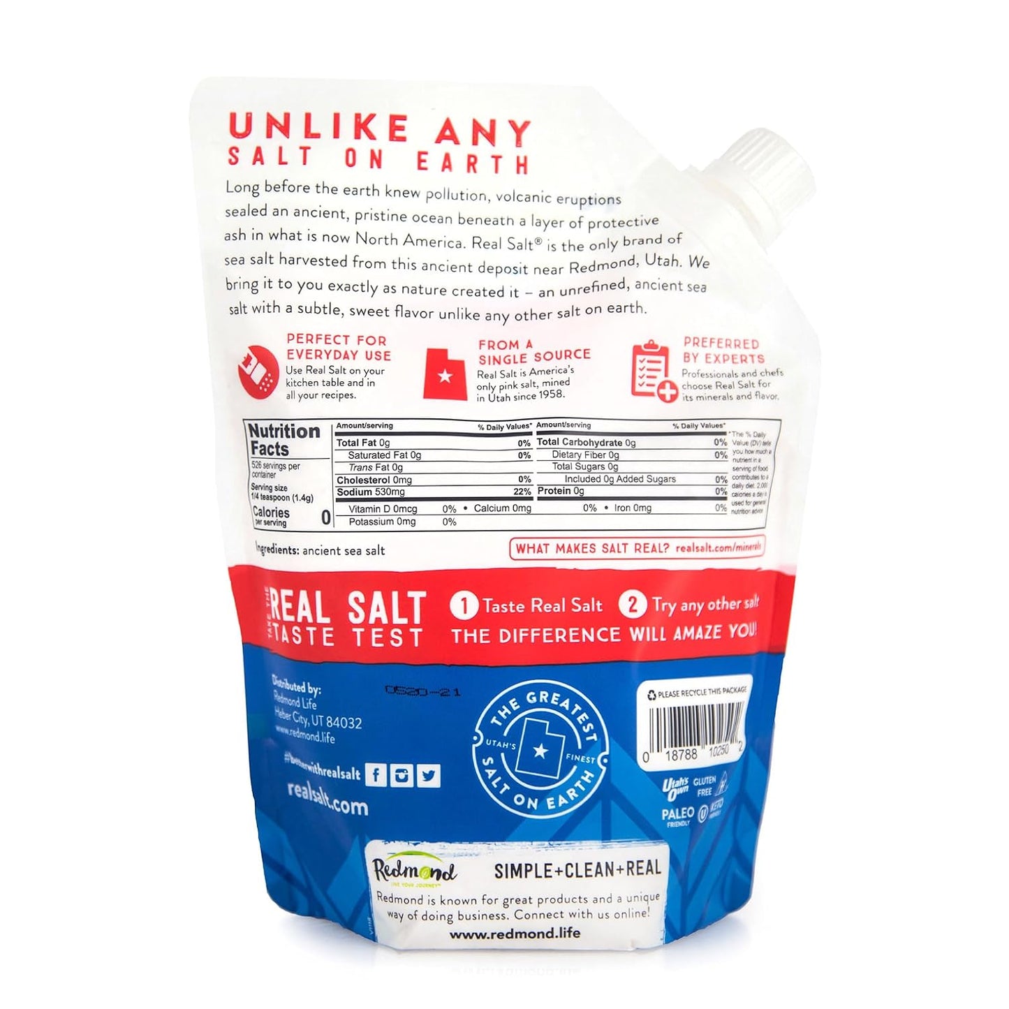 REDMOND Real Sea Salt - Natural Unrefined Gluten Free Fine, 26 Ounce Pouch (1 Pack)