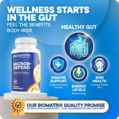 Biofilm Disruptor, GI Repair Digestive Supplement for Men and Women, Oil of Thyme, Oregano & Clove, Gut Microbiome & Intestinal Health Support | Microb-Defend (90 Softgels)