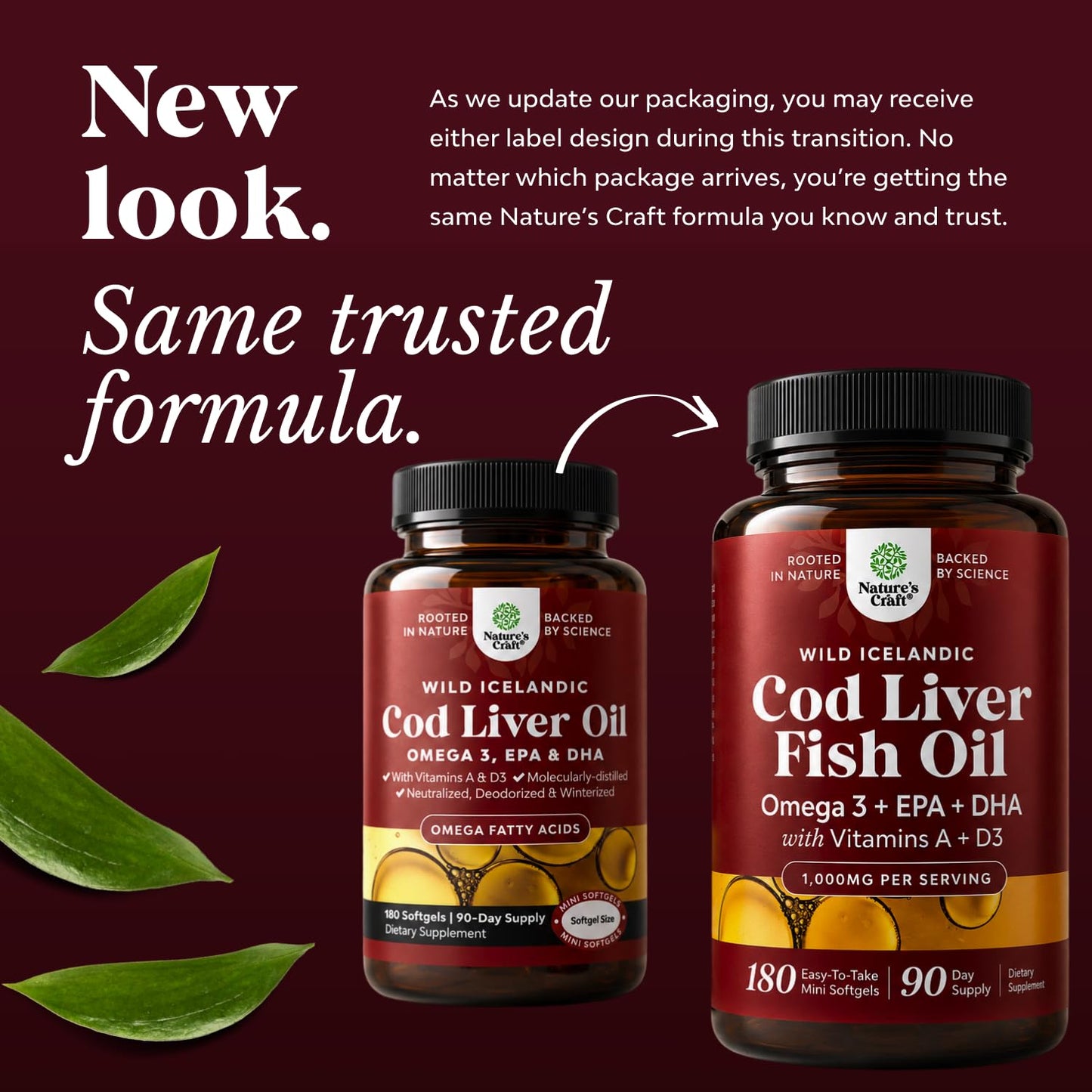 Icelandic Wild Caught Cod Liver Oil Softgels - Fish Omega 3, EPA, DHA, Vitamin D & A, 1000mg Per Serving - Burpless Capsules for Heart, Joint, Brain & Immune Support - 100 Count