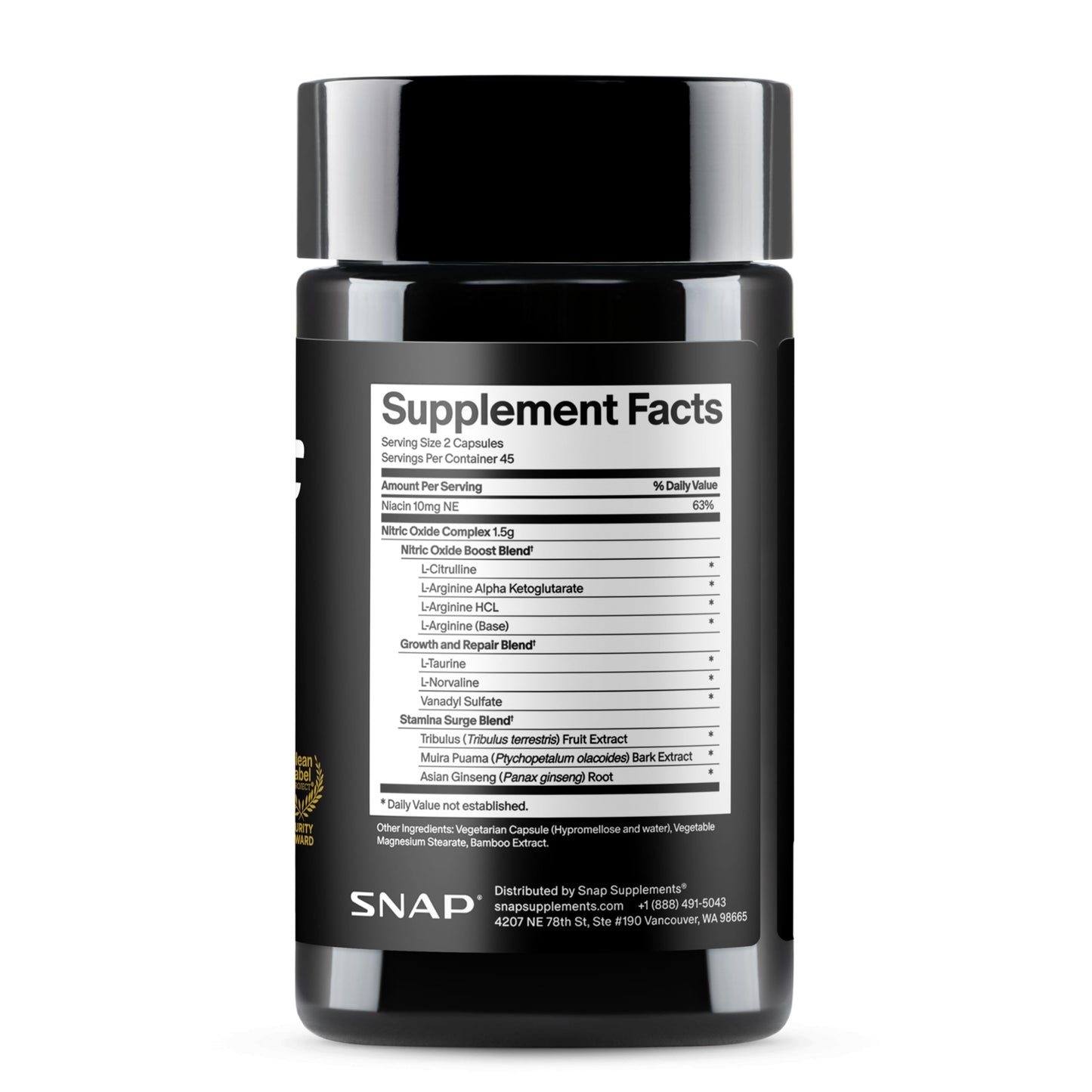 Snap Supplements Nitric Oxide Booster for Men & Women, 60 Vegan Capsules | Nitric Oxide Supplement, L-Citrulline + 3 Forms of L-Arginine for Stamina, Endurance & Circulation, Caffeine-Free Pre-Workout