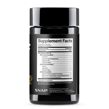 Snap Supplements Nitric Oxide Booster for Men & Women, 60 Vegan Capsules | Nitric Oxide Supplement, L-Citrulline + 3 Forms of L-Arginine for Stamina, Endurance & Circulation, Caffeine-Free Pre-Workout