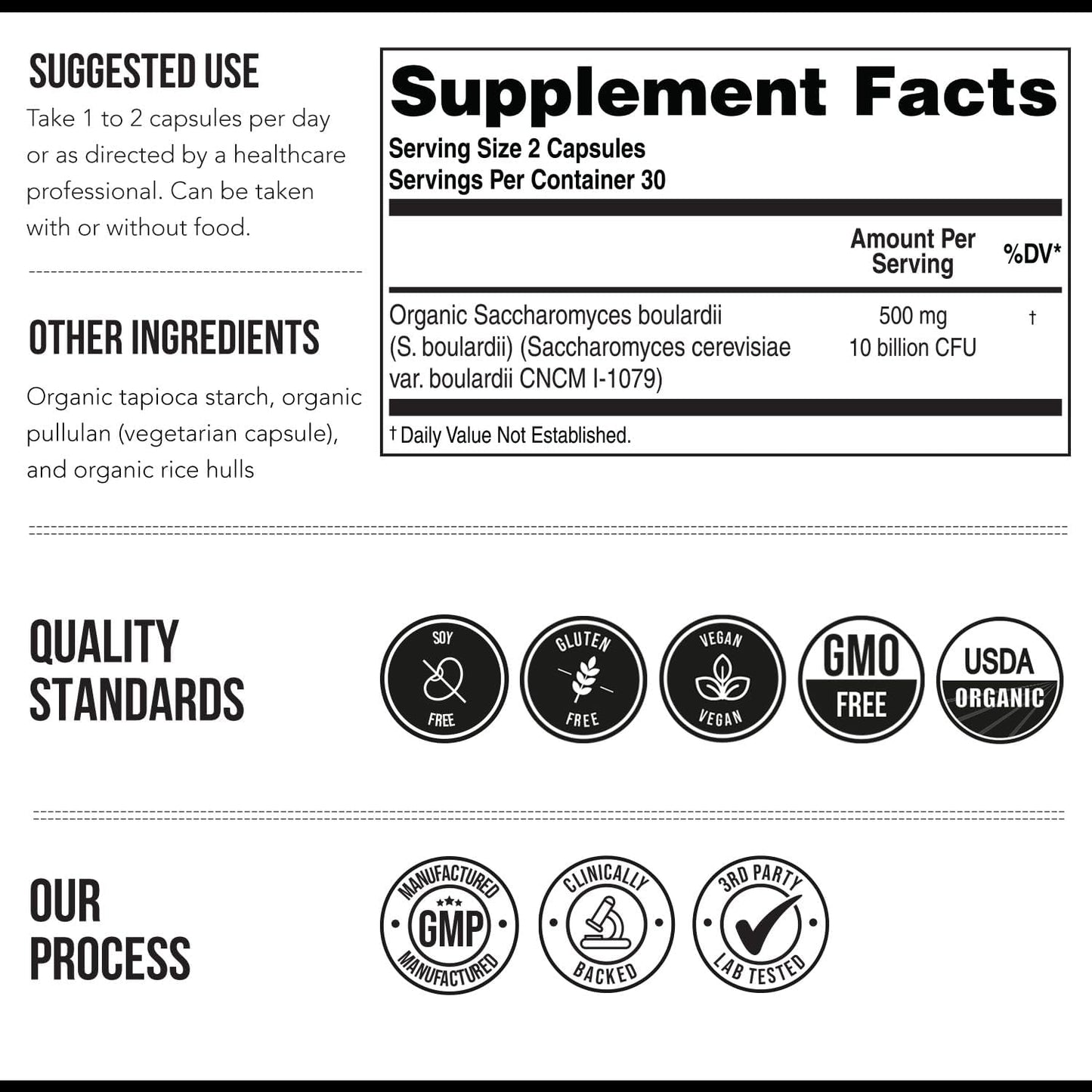 Organic Saccharomyces Boulardii - 10 Billion CFU - Clinically Validated CNCM I-1079 Probiotic Strain - Gut, Digestion & Healthy Bowel Support - First Organic Form of S. Boulardii Probiotic - 60 Count