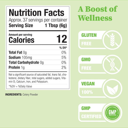 Nature Restore Organic Whole Celery Powder (8 oz). Entire Stalk with Digestive Fiber for Bloating Support, Gut Health & Hydration. Shelf-Stable No-Juicer-Needed Morning Greens Tonic, 37 Servings