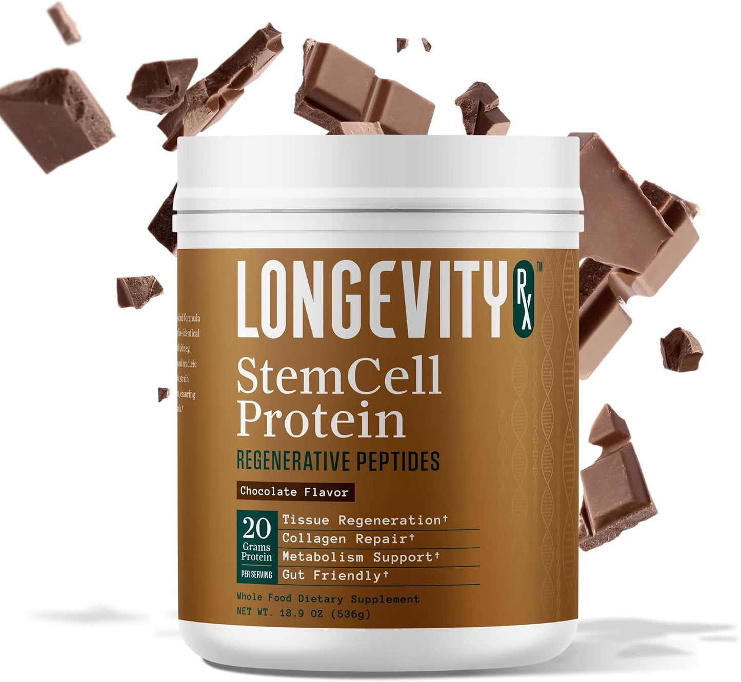 Stem Cell Protein Powder Chocolate – Bone Marrow & Bone Broth Protein, Bacillus Subtilis AB-22, Natural Peptides – Cellular Recovery – 30 Servings