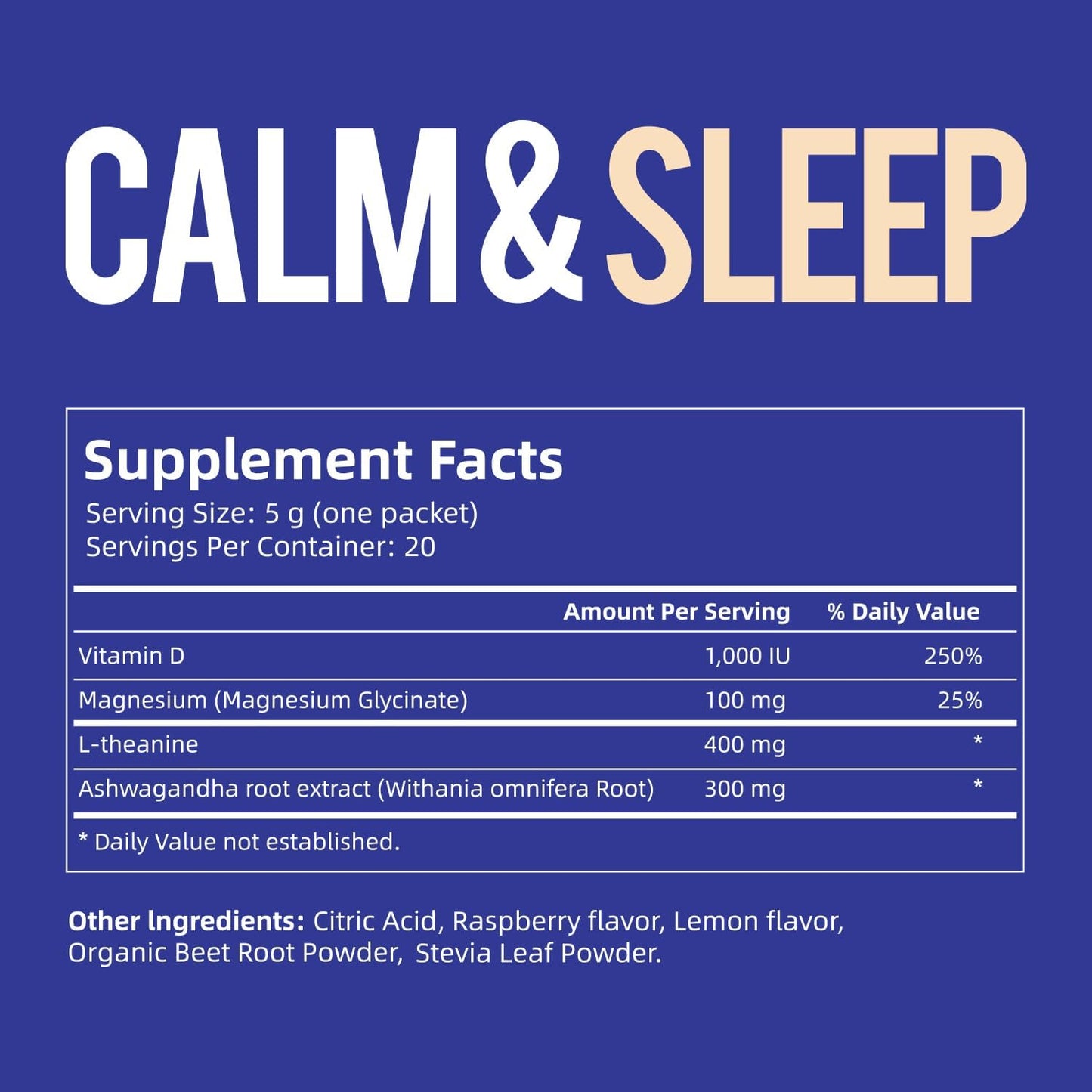VivoNu Calm & Sleep Powdered Drink Mix Raspberry L Theanine Ksm-66 Ashwagandha Magnesium Glycinate Vitamin D 3 Supplements for Relaxation & Focus No Sugar Non GMO