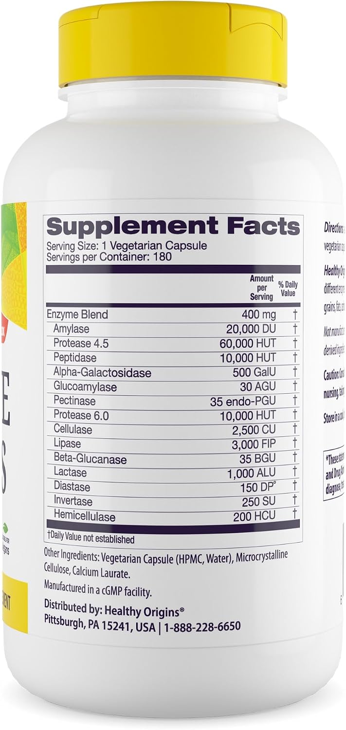 Healthy Origins Digestive Enzymes Broad Spectrum, 180 Veggie Caps