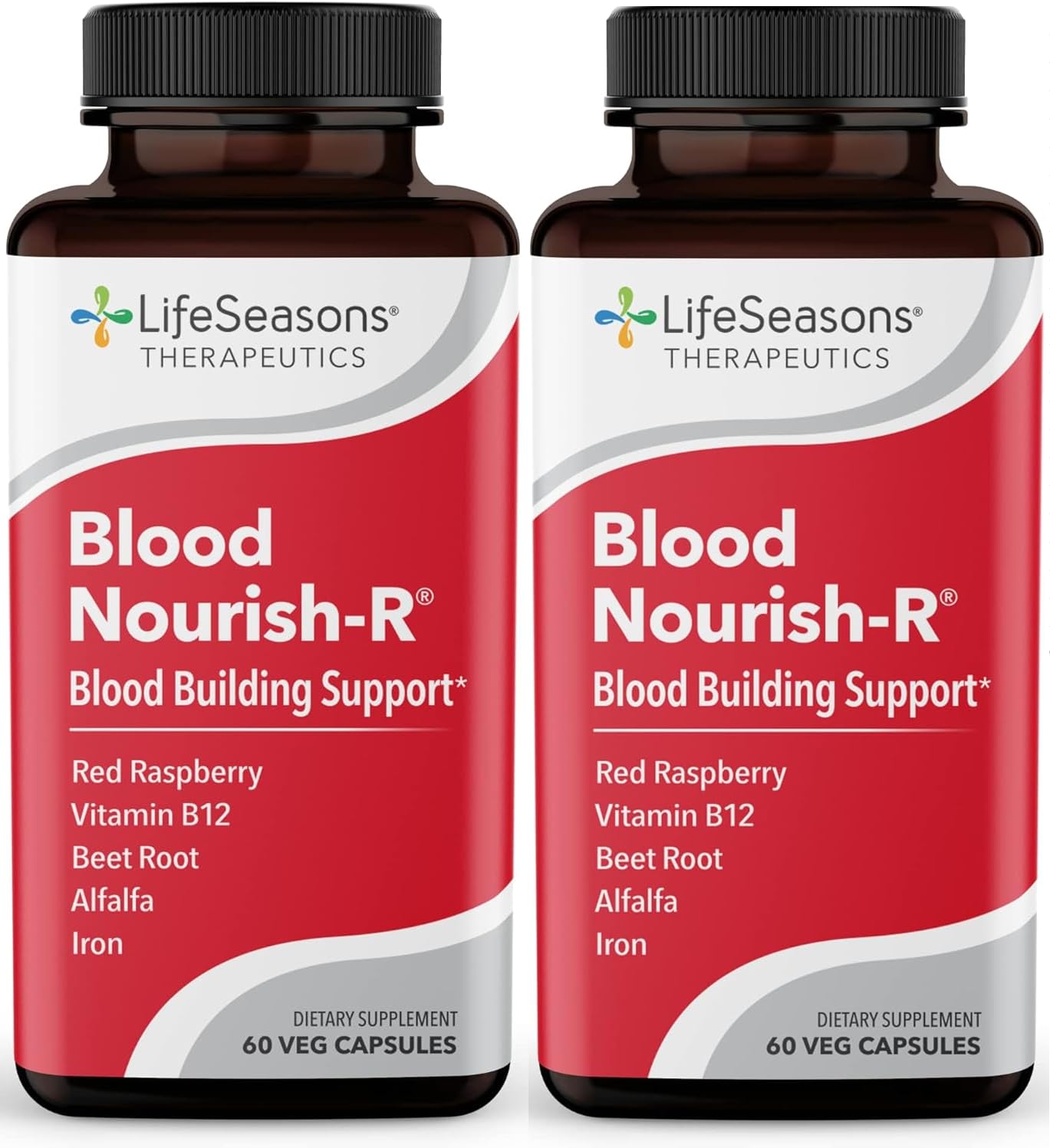 LifeSeasons Blood Nourish-R - Iron Deficiency Supplement - Supports Anemia, Fatigue & Dizziness - No Constipation - Blood Building - Iron, Beet Root, Alfalfa, Raspberry & Vitamin B-12-60 Capsules