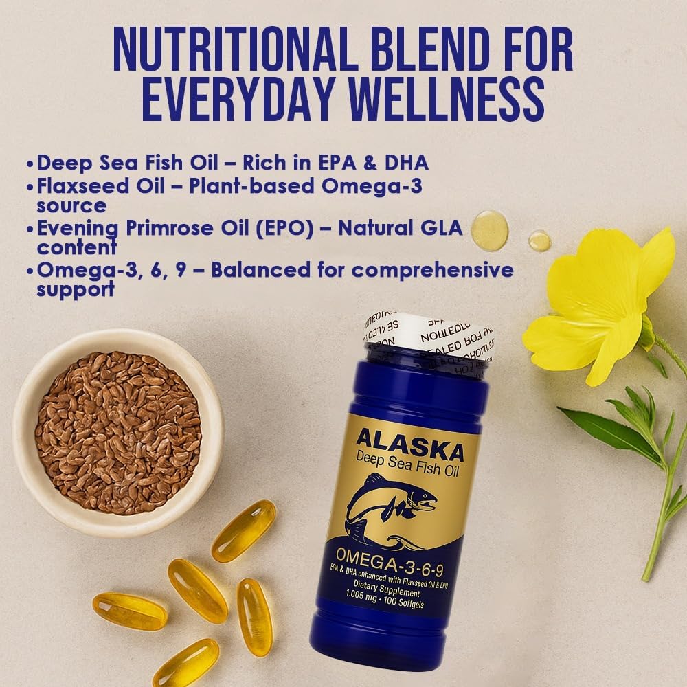 NCB Alaska Deep Sea Fish Oil Omega 3-6-9 Softgels, EPA DHA, 100 Count