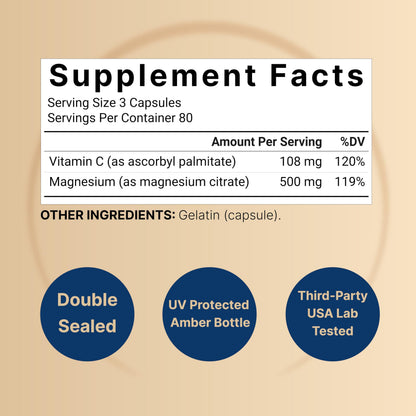 NatureBell Pure Magnesium Citrate 500mg per 3 Capsules Serving Size, 240 Capsules per Bottle | High-Purity Elemental Form | Non-GMO, Gluten-Free