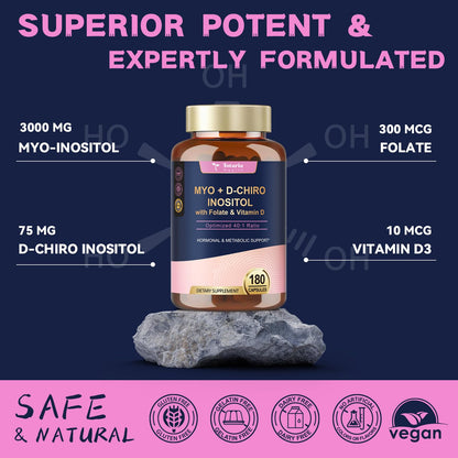 Totaria Myo-Inositol & D-Chiro Inositol Supplement Capules 3075mg, Plus Multivitamin Vitamin D3, Folate, Ideal 40:1 Ratio - Hormonal Balance for Women & Ovarian* Support | Vegan, Non GMO - 120 Caps