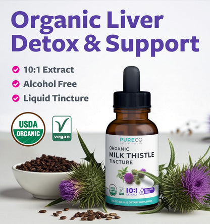 USDA Organic Milk Thistle Capsules - 80% Silymarin Supplement for Liver Support- Super Concentrated 300mg of 30:1 Milk Thistle Extract Equivalent to 9,000mg - Milk Thistle Liver Detox 60 Day Supply