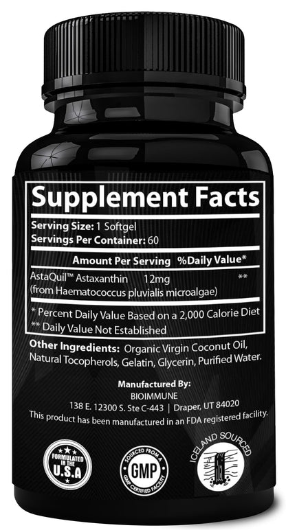 BioImmune 2 Pack Triple Strength AstaQuil™ Astaxanthin 12mg Enhanced Absorption, 120 Softgels w/Organic Coconut Oil. Powerful Antioxidant for Eye, Joint & Heart Health