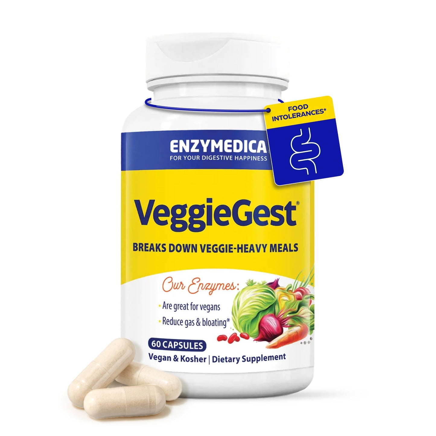 Enzymedica VeggieGest - Digestive Enzyme Supplement for Women & Men, Enzymes for Digestion & Gut Health Support, Support for Vegetarian/Vegan Diets, Helps Gas & Bloating, Gluten Free - 90 Caps