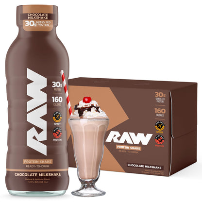 RAW Ready-to-Drink Protein Shake, Strawberry - RTD Protein Drinks with Grass-Fed Whey Protein Isolate for Post-Workout - Zero-Sugar & Gluten-Free Meal Replacement Drink & Breakfast Shake, 12 Fl Oz