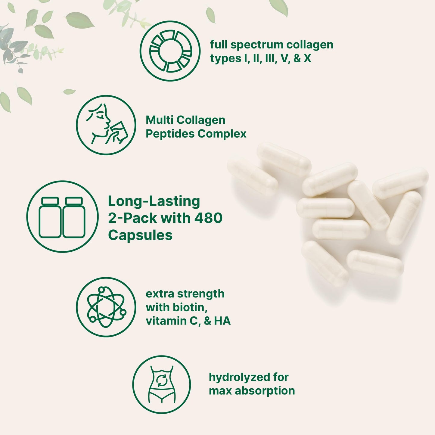 Micro Ingredients Multi Collagen Pills, 240 Capsules | Type I, II, III, V, X | Hydrolyzed Peptides with Biotin, Hyaluronic Acid, & Fat Soluble Vitamin C Complex | Non-GMO, Filler Free