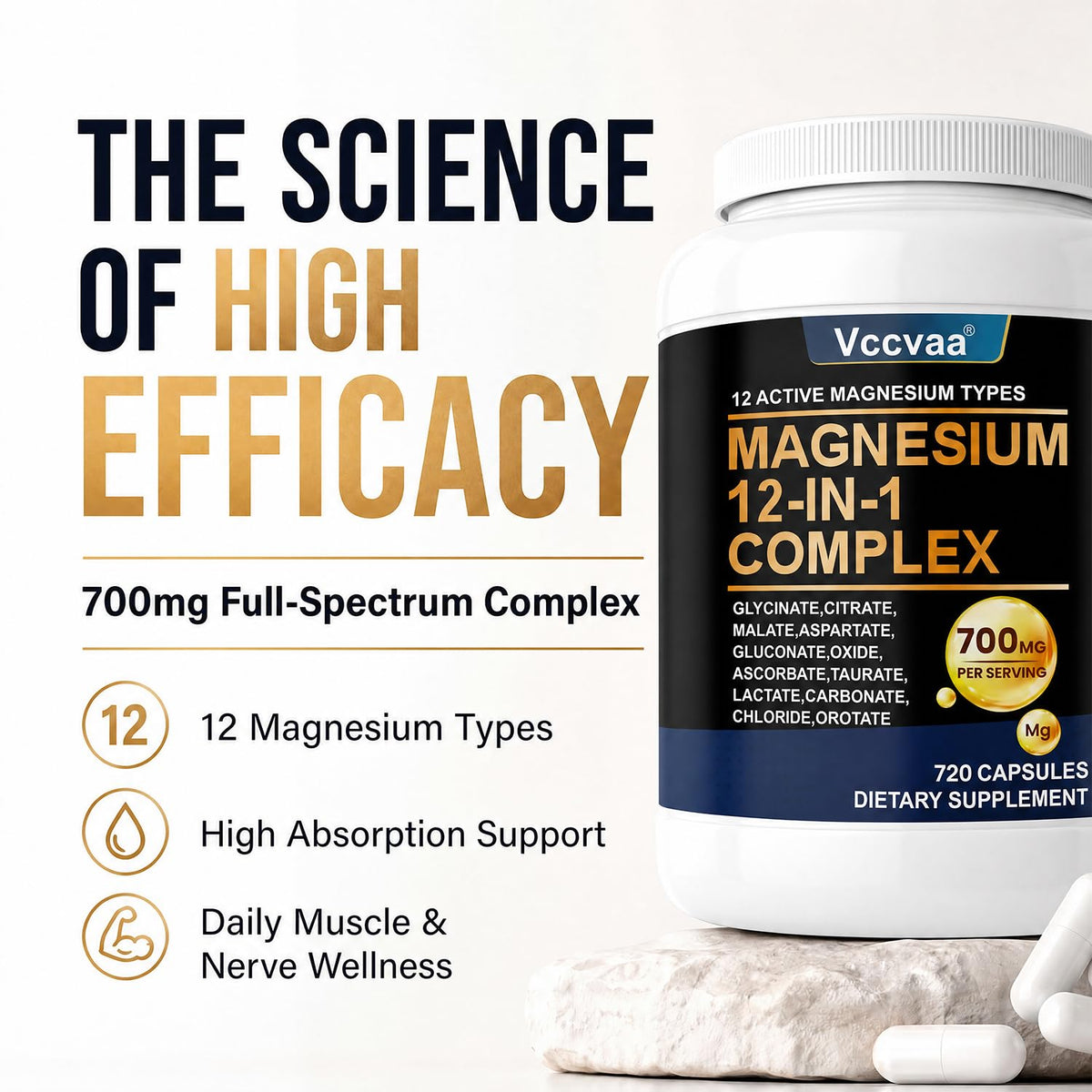 Magnesium Complex 700mg | 12-in-1 High Absorption Supplement | Glycinate, Citrate, Malate, Taurate & More | Sleep Support, Muscle Cramp Relief, Stress, Heart & Nerve Health | 120 Vegan Capsules