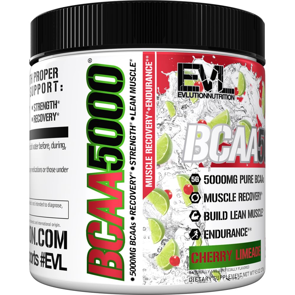Evlution EVL BCAAs Amino Acids Powder - BCAA Powder Post Workout Recovery Drink and Stim Free Pre Workout Energy - 5g Branched Chain Amino Acids Supplement for Men - Cherry Limeade (Dye Free)