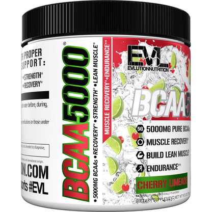 Evlution EVL BCAAs Amino Acids Powder - BCAA Powder Post Workout Recovery Drink and Stim Free Pre Workout Energy - 5g Branched Chain Amino Acids Supplement for Men - Cherry Limeade (Dye Free)