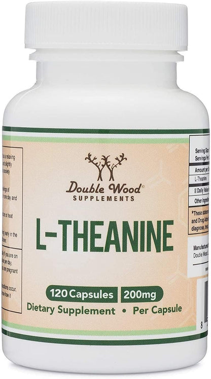 L-Theanine 200mg Double Strength - Supports Health Sleep Response and Relaxation - 120 Capsules (Third Party Tested, Gluten Free) by Double Wood