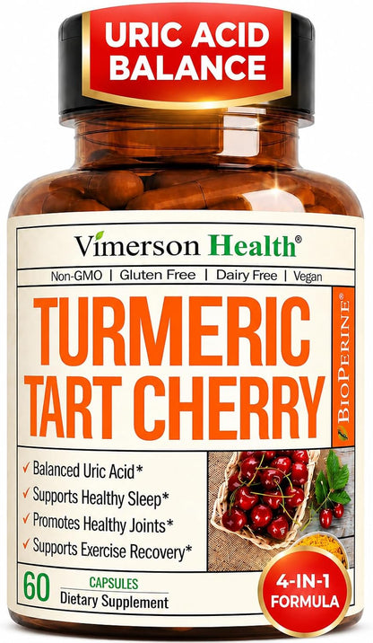Tart Cherry Capsules with Turmeric 600mg for Uric Acid & Joint Health 60 Ct