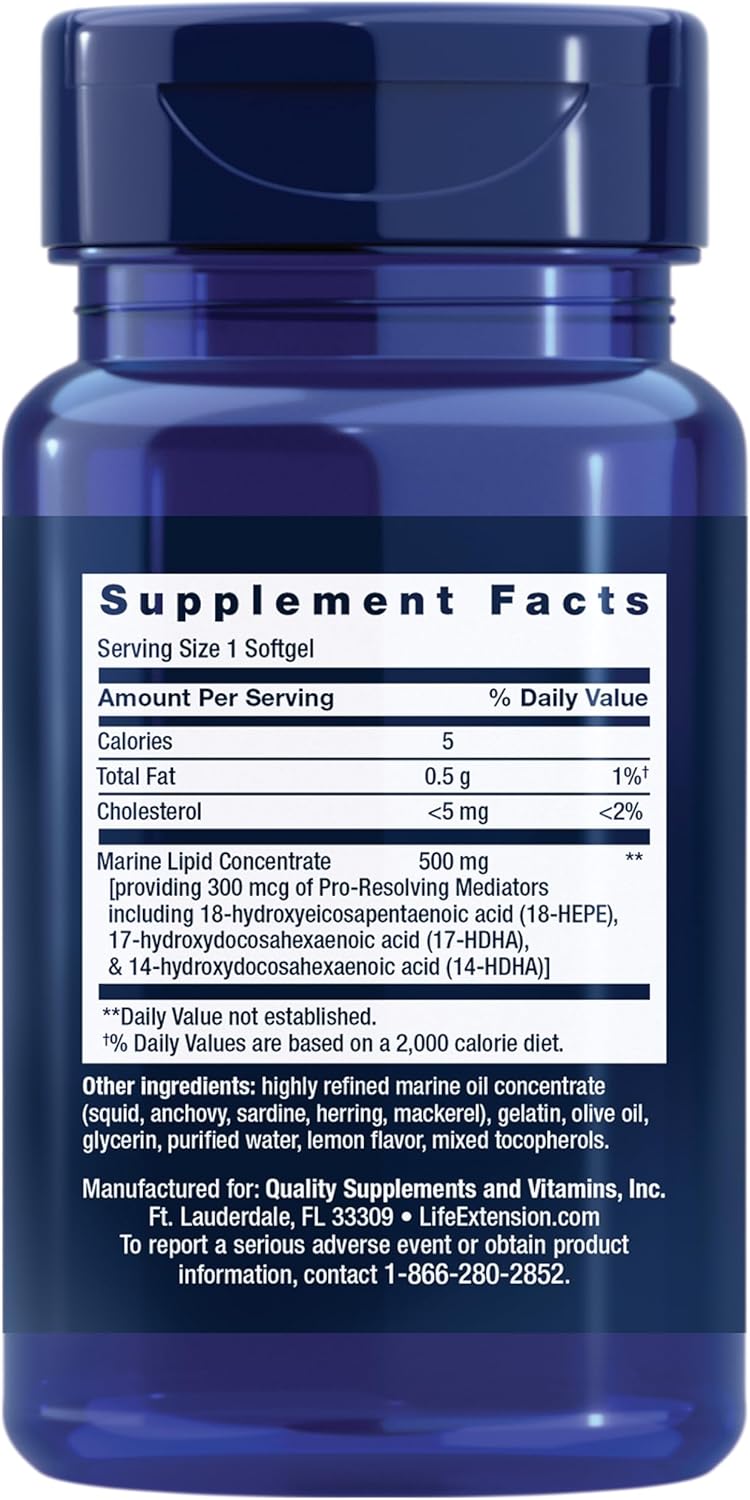 Life Extension Pro-Resolving Mediators, 18-HEPE, 17-HDHA, 14-HDHA, Supports The Body’s Natural Post-inflammatory Response, Gluten Free, Non-GMO, 30 softgels