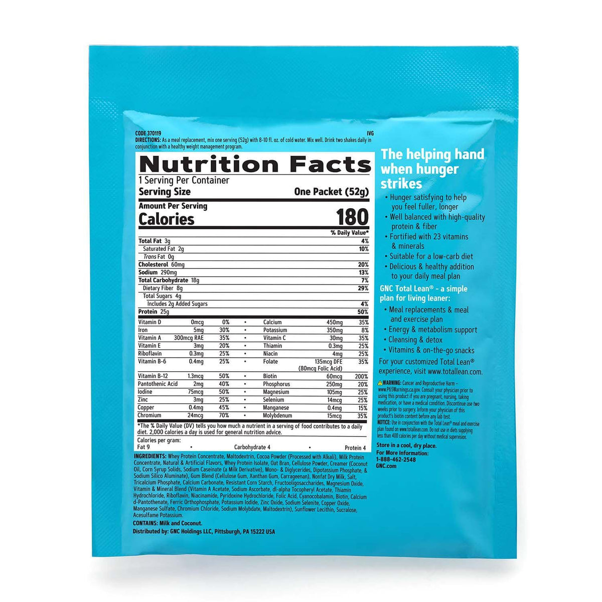 GNC Total Lean | Lean Shake 25 Packets | Individually Packaged High-Protein Meal
