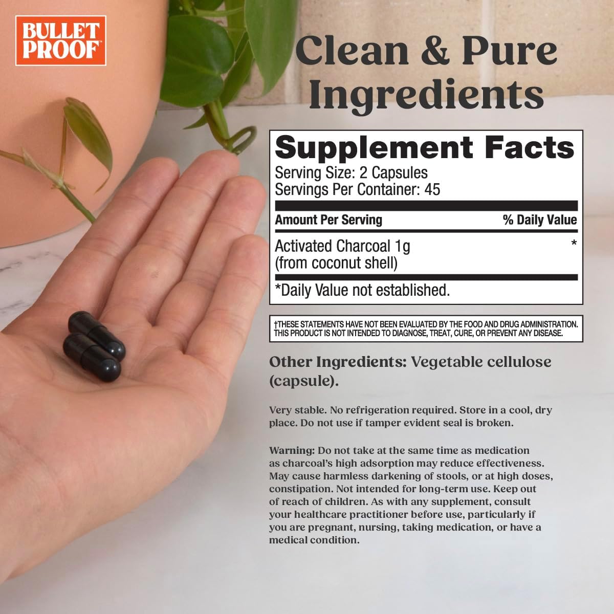 Bulletproof Coconut Charcoal Detox and Gas Relief Capsules, 90 Count, Sourced from 100% Coconut Shells, Activated Charcoal for Bloating Support