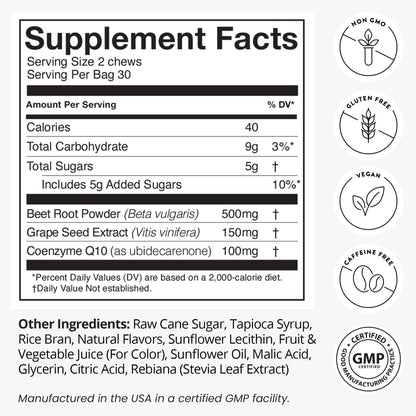 humanN SuperBeets Heart Chews Advanced - 100mg of CoQ10 Plus Beetroot & Grape